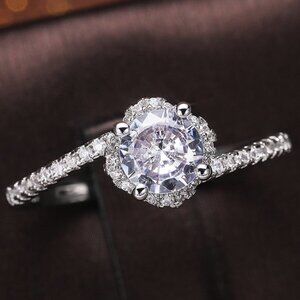 🌸Beautiful CZ Diamond Twisted Macro Pave Silver Pure Flower Wedding Ring, K844